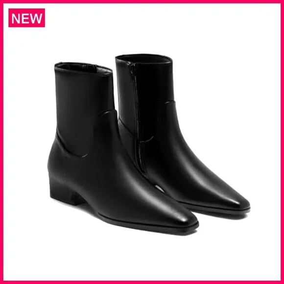 Women's Ankle Boots Low Heel Square Toe Chunky Heel Side Zipper Dressy - Picture 2 of 7